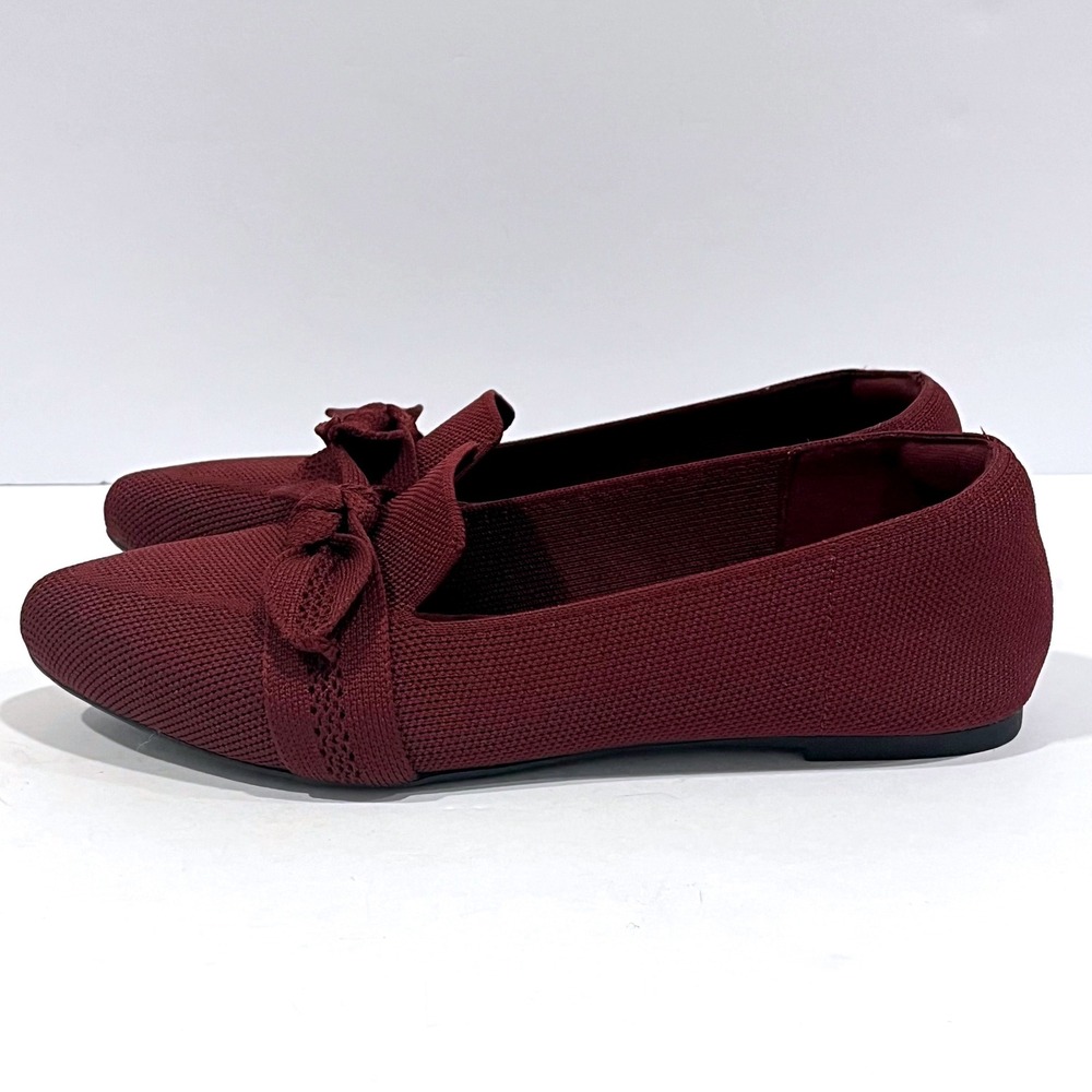 Seychelles Sable 7.5 Wide Burgundy Knit Bow Pointed Toe Loafers Flats